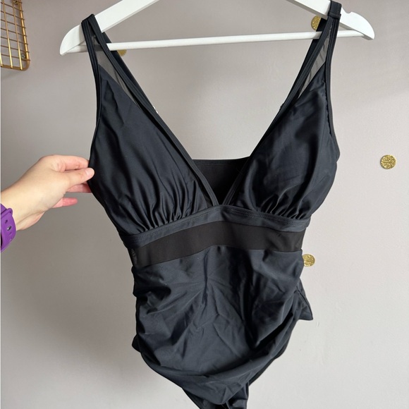 Black One-Piece Swimsuit with Sheer Waist Panel - Picture 4 of 16